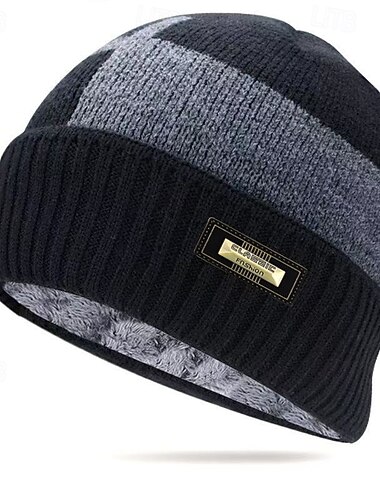  Муж. Универсальные Шапка-бини Зимние шапки Шапки бини Вязаная шапка Зимняя шапочка Черный Темно синий Акриловые волокна Трикотаж Уютный На каждый день На выход Контрастных цветов Теплый