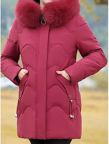  Damen Wintermantel Bequem Atmungsaktiv Reißverschluss Tasche Pelzkragen Elegant Lässig Einfach Urlaub Straße Lässig Alltagskleidung Einreihig Regulär Mit Kapuze Normale Passform Langarm Oberbekleidung