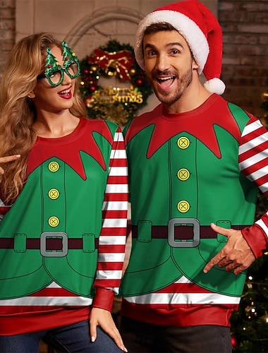 Weihnachten Sweatshirts mit Rundhalsausschnitt Elf Grafik Neuartige Komisch für Paar Herren Damen Erwachsene 3D-Druck  für Weihnachten Karneval Neujahr Leistung   Weihnachten Sweatshirts mit Rundhalsausschnitt Elf Grafik Neuartige Komisch für Paar Herren Damen Erwachsene 3D-Druck  für Weihnachten Karneval Neujahr Leistung