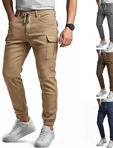 Herren Waffel Cargo-Hosen Jogginghose Jogginghose Jogger Hose Kordelzug Einfarbig Komfort Volle Länge Outdoor Täglich Streetwear Urlaub Mode Marineblau Braun Dehnbar   Herren Waffel Cargo-Hosen Jogginghose Jogginghose Jogger Hose Kordelzug Einfarbig Komfort Volle Länge Outdoor Täglich Streetwear Urlaub Mode Marineblau Braun Dehnbar