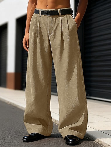  Homme Pantalons Dress Pants works Pantalon en velours côtelé Slacks Pantalons Amples Poche Avant Uni Confort Longueur complète Extérieur Maison Soirée Vacances Mode Coupe Ample Noir Kaki Non Elastique