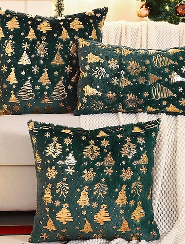 Julsnöflinga plyschkudde med guldpaljetter, dekorativ kudde med julgransdesign   Julsnöflinga plyschkudde med guldpaljetter, dekorativ kudde med julgransdesign