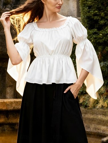  Rétro Vintage Médiéval Renaissance Blouse / Chemise Manche cloche Viking Chevalier Celtique Elfe Couleur Unie Déguisement Femmes Celtique Fantaisie Mascarade Vacances Décontracté Quotidien LARP Adulte