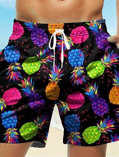  رجالي أناناس مايوه للسباحة شورتات التزلج شورتات السباحة خصر متوسط ستايل هاواي كاجوال مناسب للعطلات شاطئ رباط مع بطانة شبكية مرونة الخصر مصمم ملابس
