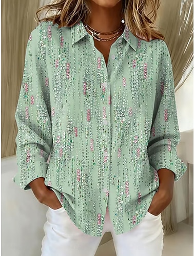  Damen Arbeitshemd Grafik Tupfen Elegant Stilvoll Modern Langarm Hemdkragen Normale Oberteile Arbeit Party-Abendmode Täglich Rosa Purpur Grün Sommer Frühling Herbst Winter