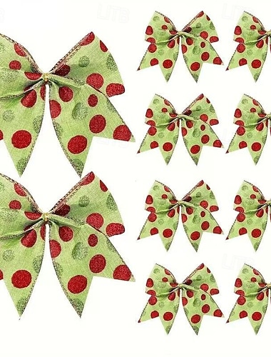  10 stk. julebåndsløyfer julepynt juletrepynt – 15 cm knallrød &Grønne prikkete sløyfer, slitesterk polyester, enkel å henge opp, perfekt til juletre, gaver, fest- og feriedekorasjon