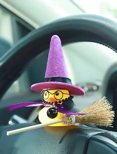  2 pezzi cappello da mago anatra ornamento cruscotto auto con manico di scopa collana magica occhiali divertimento &regalo a tema spettrale per la decorazione dell'auto, perfetto per i fan &accessorio