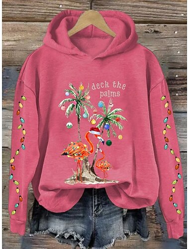  Damskie Bluza z kapturem i bluzą Graficzny Choinka Święta Codzienny Długi rękaw Kaptur Zwykłe topy Stroje na imprezy wieczorowe Ulica Na co dzień Czarny Biały Rumiany róż Wino Ciemnoróżowy Wiosna