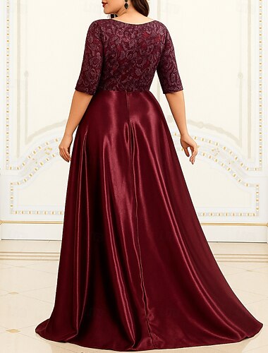  Γραμμή Α Μακρύ Επίσημο ένδυμα Λαμπερό φόρεμα Βραδινή τουαλέτα 3/4 Μήκος Μανικιού Λαιμόκοψη V Κομψό Βίντατζ Πολυτελές Με πούλιες Ιταλία Σατέν Φόρεμα Μητέρας της Νύφης με Πούλιες