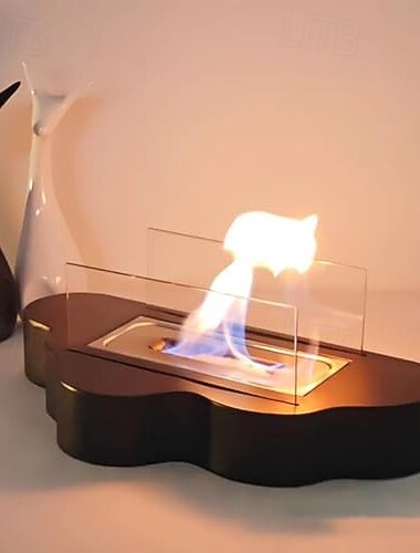  40cm暖炉、ステンレス製卓上暖炉、屋外用ミニポータブルクラウド型バイオエタノールストーブ、ガラスプロテクター付き屋内ファイヤーピット、ブラック