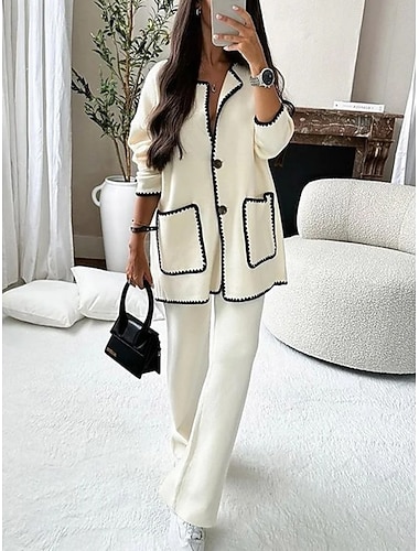 Damen Mode Streetwear Hosen-Sets Bolero-Oberteil Langarm Rundhalsausschnitt Einfarbig Outdoor Lässig Täglich Schwarz Weiß Kamel Herbst Normale Passform   Damen Mode Streetwear Hosen-Sets Bolero-Oberteil Langarm Rundhalsausschnitt Einfarbig Outdoor Lässig Täglich Schwarz Weiß Kamel Herbst Normale Passform