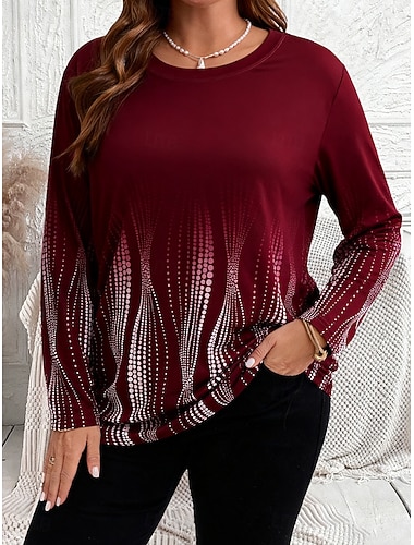 نسائي حجم اضافي قمم تي شيرت الهندسة طباعة كم طويل رقبة عالية مدورة كاجوال مناسب للبس اليومي بوليستر الخريف الشتاء نبيذ أزرق   نسائي حجم اضافي قمم تي شيرت الهندسة طباعة كم طويل رقبة عالية مدورة كاجوال مناسب للبس اليومي بوليستر الخريف الشتاء نبيذ أزرق