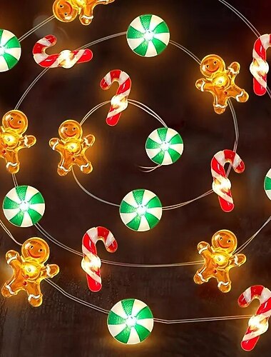  Julekranslyslenker 2m 20LED batteridrevet julenissen pepperkakemann sukkerstang lyslenker julelys ferie julefest hjem innendørs utendørs dekorasjon