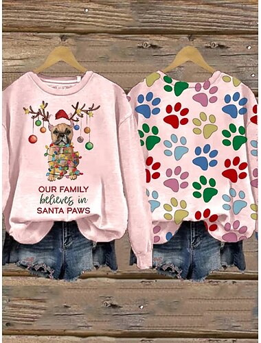  Γυναικεία Φούτερ πουλόβερ Γραφική Ζώο Σκύλος Καθημερινό Μακρυμάνικο Στρογγυλή Ψηλή Λαιμόκοψη Κανονικά μπλουζάκια Δρόμος Καθημερινή Ένδυση Causal Κουρελού