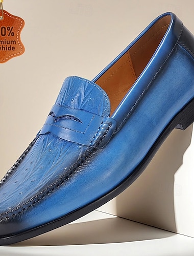  Pánské modré mokasíny z pravé kůže s hladkým povrchem – elegantní obuv do kanceláře i na neformální posezení
