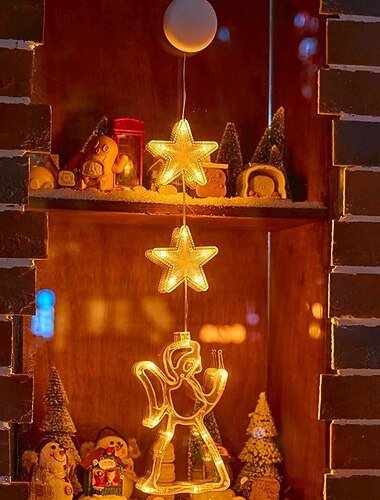  1 stk julevinduslys batteridrevet hengende varmt hvitt gardinlys med sugekopp bjelle juletre og stjernelys til jule- og nyttårsfeiring hjemme vindusdekorasjon