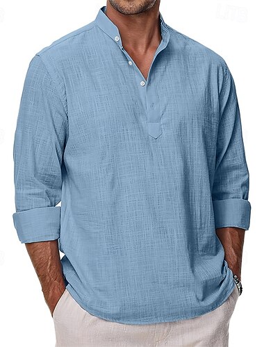  Per uomo Camicia Camicia popover Camicia Estiva Camicia casual Camicia da Spiaggia Nero Bianco Verde chiaro Rosso Blu Manica Lunga Semplice Colletto alla coreana Vacanza Camicia hawaiana Abbigliamento