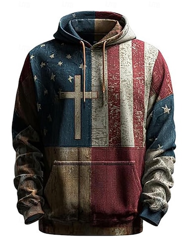  Herren Kreuz Amerikanische Flagge Kapuzensweatshirt Mode Täglich Lässig Langarm Mit Kapuze Streetwear Urlaub Party Festival Blau Drucken Herbst Winter Designer S M L XL 2XL 3XL