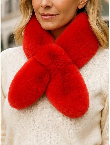sciarpa natalizia in pelliccia sintetica da donna, morbido scaldacollo con nodo incrociato in peluche, elegante scialle invernale per feste e regali   sciarpa natalizia in pelliccia sintetica da donna, morbido scaldacollo con nodo incrociato in peluche, elegante scialle invernale per feste e regali