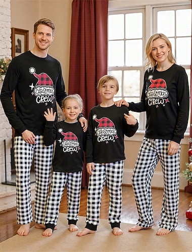 Rodinný vzhled Vánoce Vánoční rodinné pyžamo Pyžama Rodinné sady Grafika Pléd Vánoční klobouk / čepice Domů Tisk Černá Dlouhý rukáv Denní Odpovídající oblečení