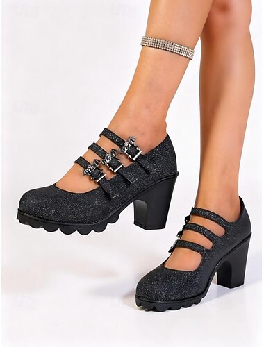  Женские туфли Мэри Джейн на массивном каблуке для Хэллоуина – готические черные туфли для вечеринок с ремешками в виде летучей мыши для костюмированных вечеринок, вечеринок и косплея