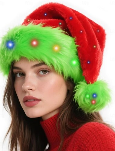 Weihnachtsmütze mit LED-Beleuchtung, Weihnachtsmann, Weihnachtsfrau, grünes Monster, pelzige Mütze, Unisex, süße Weihnachtsaccessoires, Erwachsene, Weihnachten, Neujahr, Weihnachtsparty-Hut   Weihnachtsmütze mit LED-Beleuchtung, Weihnachtsmann, Weihnachtsfrau, grünes Monster, pelzige Mütze, Unisex, süße Weihnachtsaccessoires, Erwachsene, Weihnachten, Neujahr, Weihnachtsparty-Hut