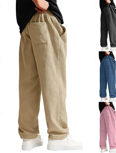 Herren Hose Cordhose Baggy-Hosen Freizeithose Gerade geschnittene Sweatpants Kordelzug Elastischer Bund Einfarbig Komfort Volle Länge Outdoor Täglich Streetwear Urlaub Mode Schwarz Rosa Unelastisch   Herren Hose Cordhose Baggy-Hosen Freizeithose Gerade geschnittene Sweatpants Kordelzug Elastischer Bund Einfarbig Komfort Volle Länge Outdoor Täglich Streetwear Urlaub Mode Schwarz Rosa Unelastisch