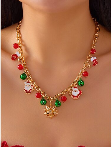  Julekjede med sjarm til dame, flere stiler med sjarm til julenissen, snømannen og juletreet, perfekt til høytidsfester og festlige gaver.