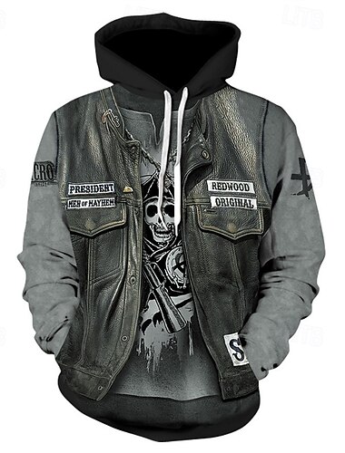  Voor heren Grafisch Doodskoppen Trui met capuchon Modieus Dagelijks Casual Lange mouw Capuchon Buiten Vakantie Streetwear blauw Grijs Trekkoord Opdrukken Herfst Winter Ontwerper S M L XL 2XL 3XL