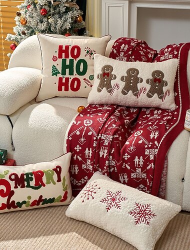  Housse de coussin brodée de Noël Joyeux Noël Bonhomme en pain d'épices Taie d'oreiller brodée Décoration de maison de vacances joyeuses et festives