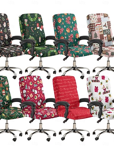  Coprisedie e coprisedili per ufficio e sgabelli natalizi, coprisedie elasticizzati in poliestere con stampa geometrica per decorazioni natalizie per la casa