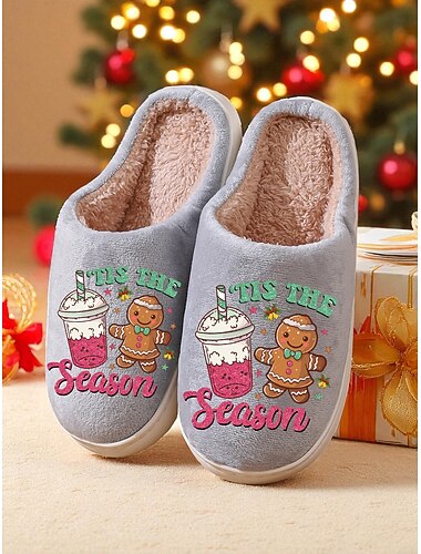  damtofflor med pepparkaksmotiv – mysiga, fluffiga inomhustofflor för semesterkomfort, vinterloung och julmorgon