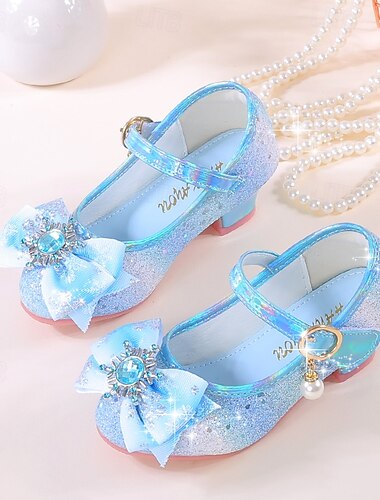  dziewczęce, błyszczące buty typu Mary Jane z kokardką i kryształkami – regulowany pasek, w kolorze różowym i niebieskim
