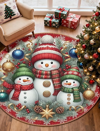  Lumimiesperhe Joulun Pyöreä Alue Matto Olohuoneeseen Ja Makuuhuoneeseen Väärennetty Kashmir Iloista Joulua Matto Pehmeä Liukumaton Konepestävä Matto 4ft