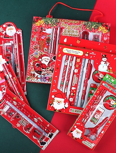  סט כתיבה לחג המולד סט עפרונות, ציוד לציור לילדים בגן חובה, מתנה לחג המולד.