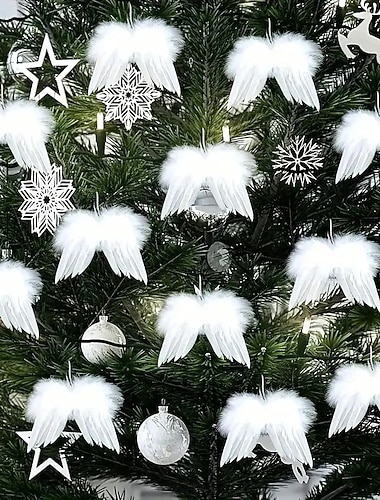  10 stk. julebåndsløyfer julepynt – hvite englevinger, perfekt til juletre, DIY-håndverk og julehjemmedekorasjon