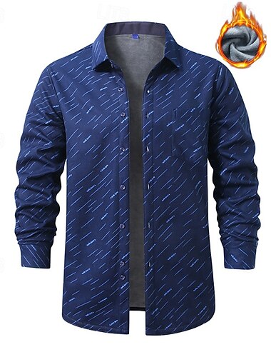 Herren Hemd Freizeithemd Flanellhemd Fleece-Shirt Knopfhemd Dunkelblau Langarm Gestreift Geometrisch Revers Urlaub Ferien Tasche Bekleidung Polyester Mode warm halten Lässig Bequem   Herren Hemd Freizeithemd Flanellhemd Fleece-Shirt Knopfhemd Dunkelblau Langarm Gestreift Geometrisch Revers Urlaub Ferien Tasche Bekleidung Polyester Mode warm halten Lässig Bequem