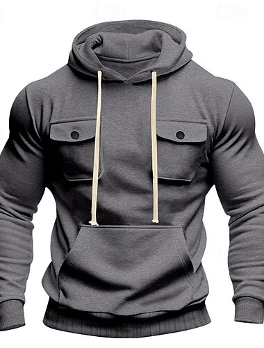  Homens Moletom Moletom de lã Moletom Tático Moletom com capuz forrado de lã Preto Verde Tropa Cáqui Cinza Claro Cinzento Escuro Com Capuz Tecido bolso canguru Desportos e Ar livre Casual Diário Roupa