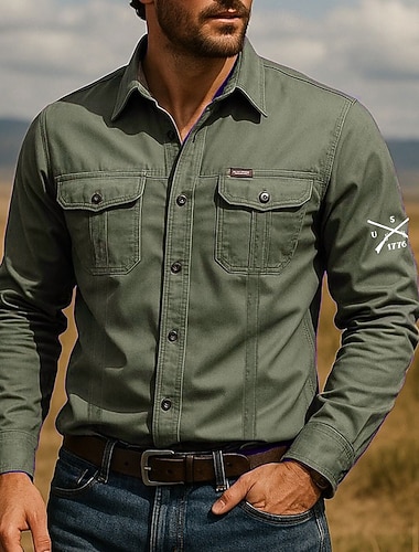 Férfi Feliratos Arrow 1776 Munkaingek Nyugati ing Cargo ing Hosszú ujj Taktikai Vintage Retro Szabadtéri sport Munkaruha Tavasz Ősz Térfogatcsökkenés Elöl két zseb Gombolható ingek Katonai zöld   Férfi Feliratos Arrow 1776 Munkaingek Nyugati ing Cargo ing Hosszú ujj Taktikai Vintage Retro Szabadtéri sport Munkaruha Tavasz Ősz Térfogatcsökkenés Elöl két zseb Gombolható ingek Katonai zöld