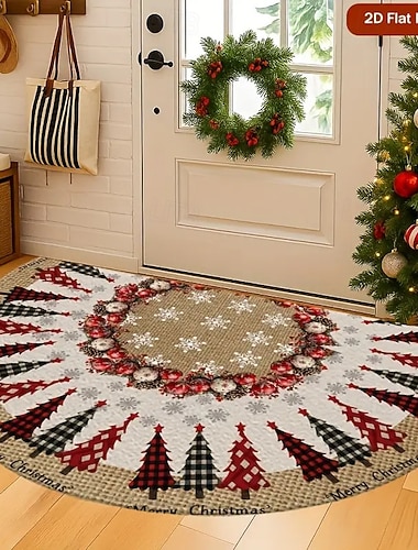  Tapis de Noël en demi-lune tapis d'entrée salissant doux antidérapant tapis de sol lavable en machine porche maison chambre décor festif intérieur extérieur.