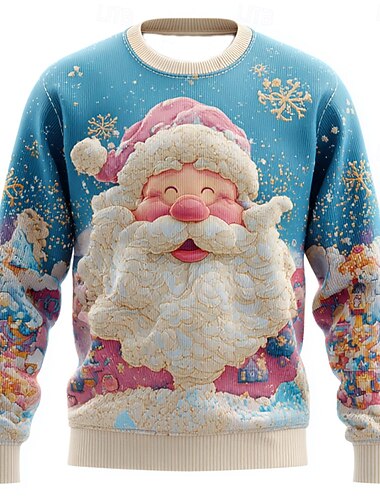  Csúnya karácsonyi pulóver Férfi Mikulás 3D nyomtatás Pulóver pulóver Kötöttáru Kerek nyakkivágás Alkalmi Vakáció Napi Fesztivál 3D nyomtatás Melegen tartani Hosszú ujj Tavasz Ősz Tél Kék 1 kék 2
