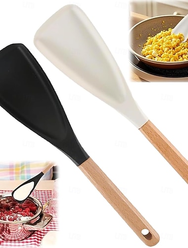  Wielofunkcyjna łyżka-łopatka z ergonomicznym drewnianym uchwytem – trwała, nieprzywierająca i bezpieczna w użyciu, pomocna w gotowaniu, serwowaniu, przerzucaniu naleśników, mieszaniu zupy i mieszaniu