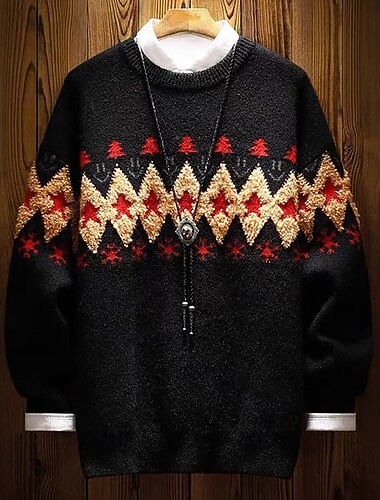  Karácsony Férfi Karácsonyfa Pulóver pulóver Kötöttáru Kerek nyakkivágás Alkalmi Vakáció Napi Fesztivál 3D nyomtatás Melegen tartani Hosszú ujj Tavasz Ősz Tél Fekete Fehér Rubin