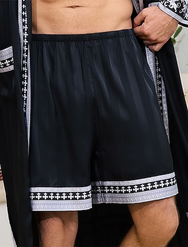  男性用 ラウンジウェア パジャマショーツ グラフィック ファッション クラシック カジュアル 家 日常 ベッドサイド ポリエステル 履き心地よい ソフト 高通気性 ショーツ 弾性ウエスト 夏 ブラック ホワイト