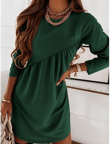  Damskie Sukienka mini Sukienka t-shirtowa Codzienny Na zewnątrz Codzienny Święto Regularny Równina Długi rękaw Półgolf Wino Niebieski Zielony Khaki Wiosna Jesień