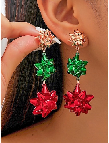 Boucles d'oreilles de Noël pour femmes, design festif rouge et vert avec matériau en alliage, parfaites pour les fêtes de fin d'année et les cadeaux