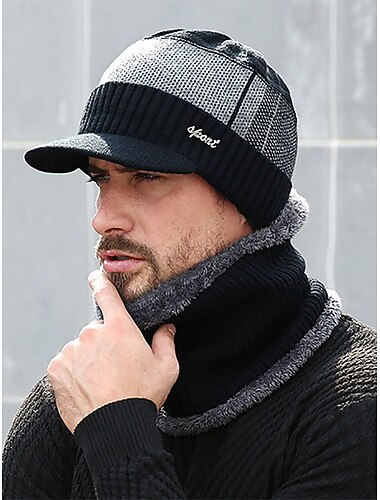  Σετ ανδρικού χριστουγεννιάτικου πλεκτού καπέλου και γκέτας για τον λαιμό – ζεστό, κομψό χειμερινό καπέλο με θερμαντικό λαιμό με γούνινη επένδυση σε πολλά χρώματα για υπαίθριες δραστηριότητες διακοπών και χειμερινά σπορ