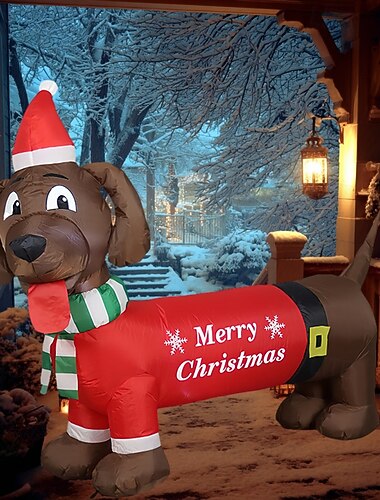  Nadmuchiwany, podświetlany diodami LED świąteczny piesek kiełbaska, model do wewnątrz i na zewnątrz, do salonu, na dziedziniec, na trawnik, na imprezę, w świątecznej atmosferze, długość 1,5 m,