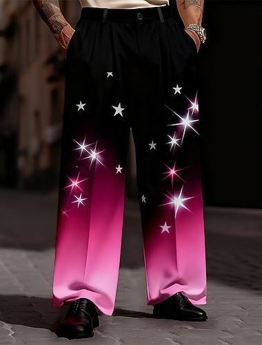  Weihnachten Herren Sterne Farbverlauf Weihnachtslicht Hose Anzughose Mittlere Taille Modisch lässig Outdoor Ferien Relaxed Fit Anzughose mit flacher Vorderseite und Seitentaschen Herbst Winter