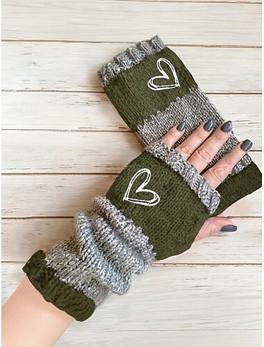  Julestrikkede hansker til dame med brodert hjertedesign, flere farger, koselig vintertilbehør til høytiden